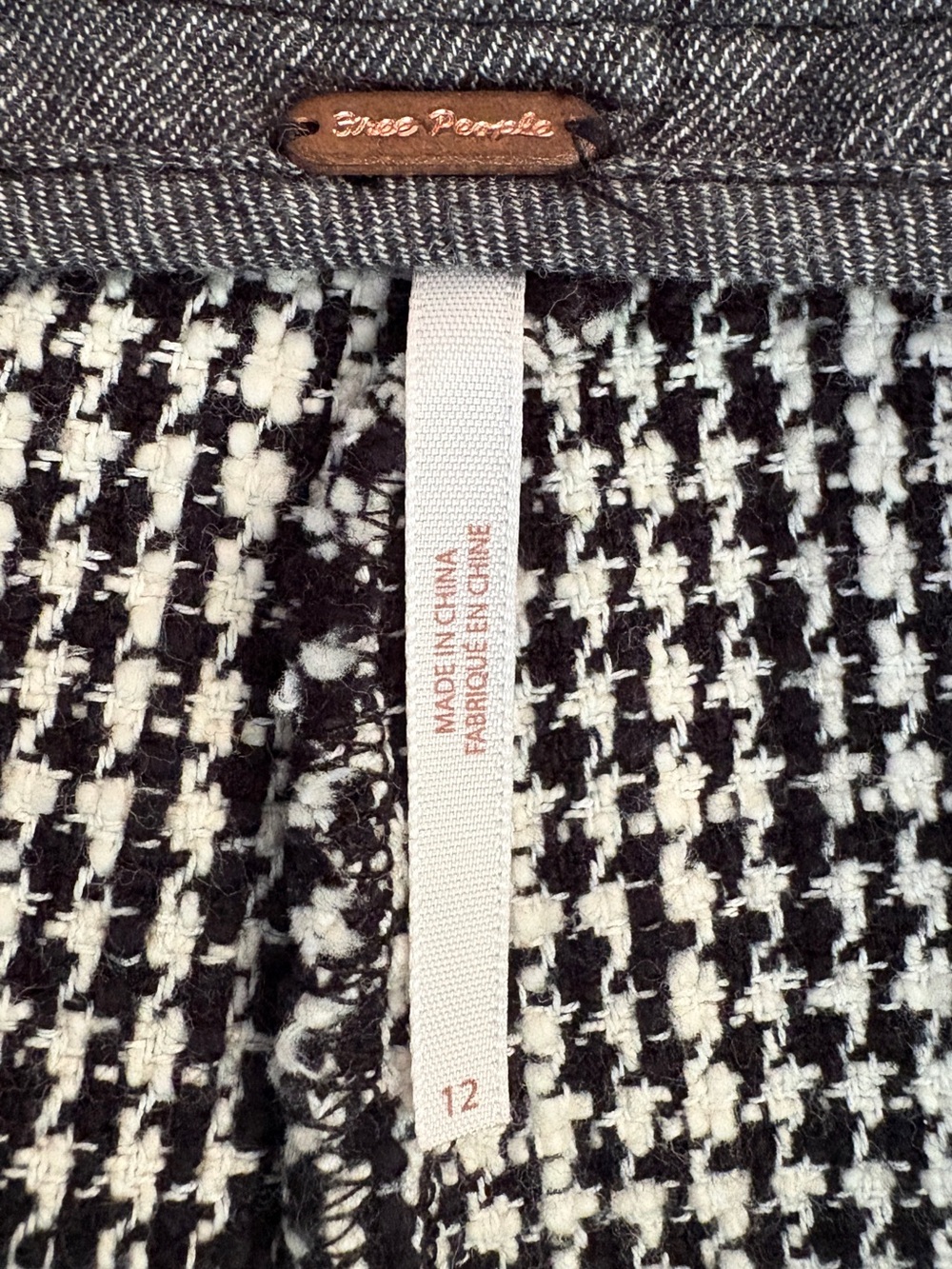 Free People Houndstooth Fringe Hem Pants Size 12 NWT Black White Preppy - Picture 4 of 10